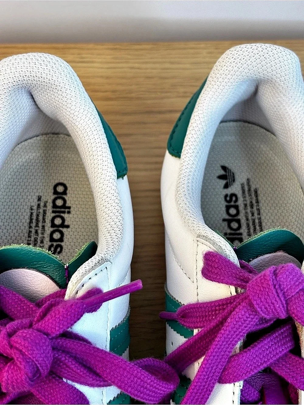 adidas Superstar White Glory Green Stripe Sneakers Purple Laces US 6.5 Woman’s